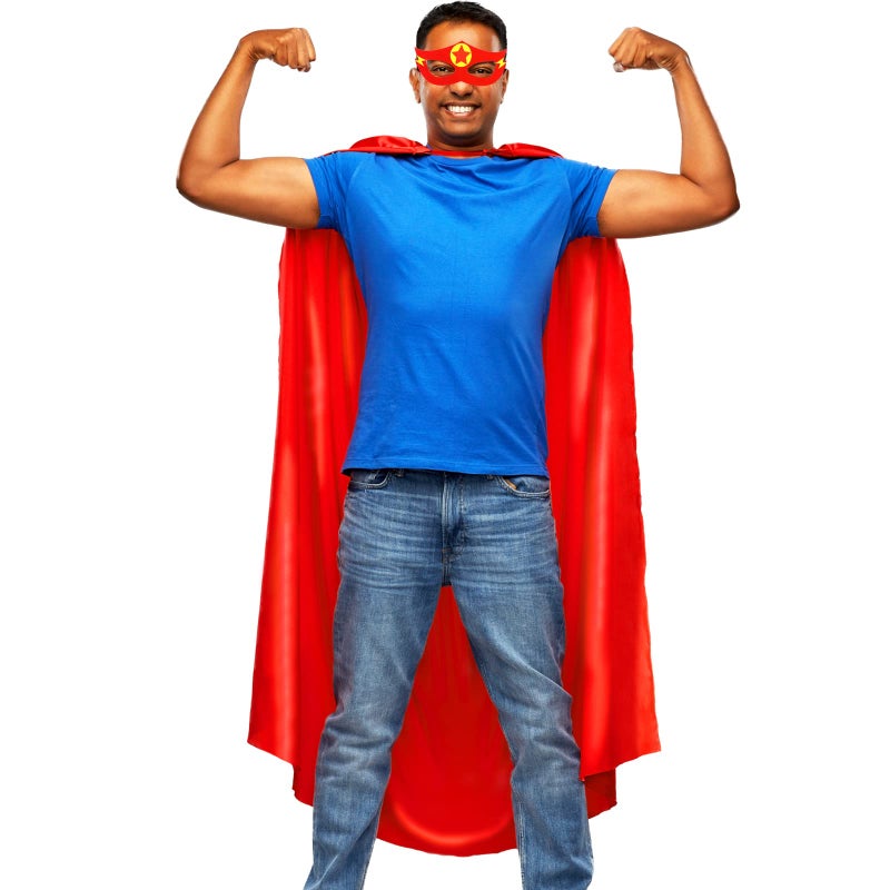 iROLEWIN عباءة وقناع بطل خارق للبالغين من iROLEWIN للنساء والرجال - أزياء يوم الروح - ملابس حفلات الهالوين (أحمر) - Image 1